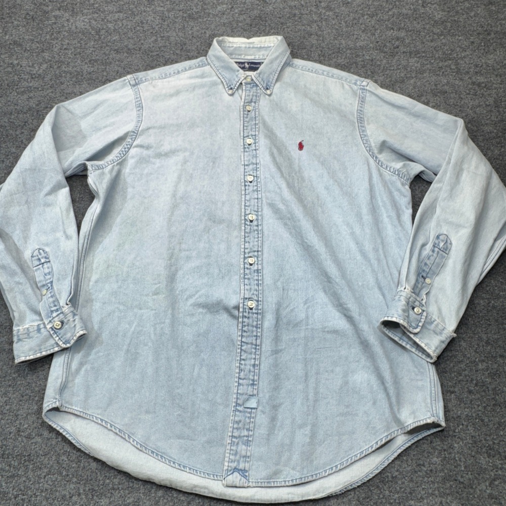 Vintage Polo Ralph Lauren Denim Shirt Mens XL Blue Pony Button Down Long Sleeve